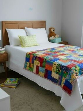 Y2K Handmade Reversible Rail Fence Patchwork Throw Quilt